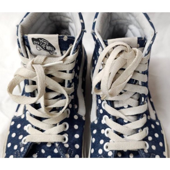 Vans SK8 Hi Top Blue & White Polka Dots Men 6.5 Women 8 Skate Shoes Sneakers - Picture 3 of 12